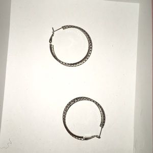Silver hoop earrings with double hoops